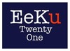 Eeku logo blue base with white border